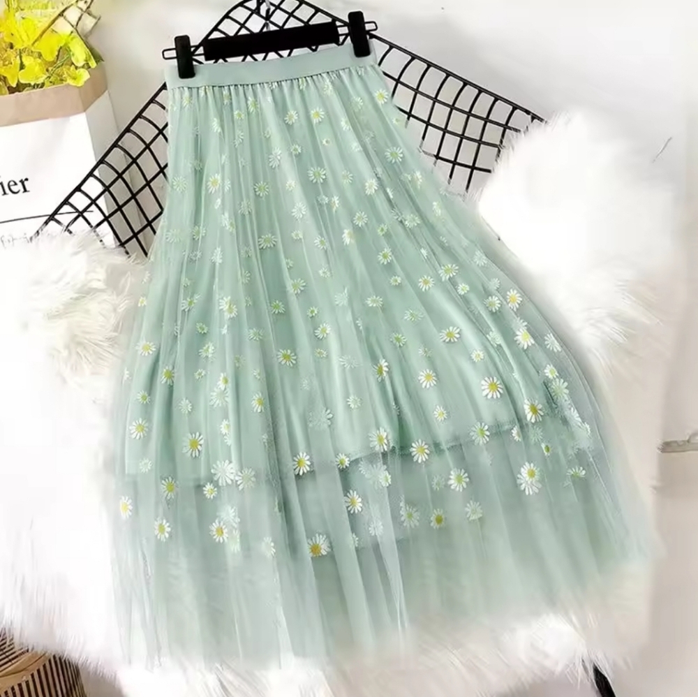 Skirts Women Tender Sweet Korean Style Printed LadyMesh Ins Classy All-match Co - Picture 7 of 8